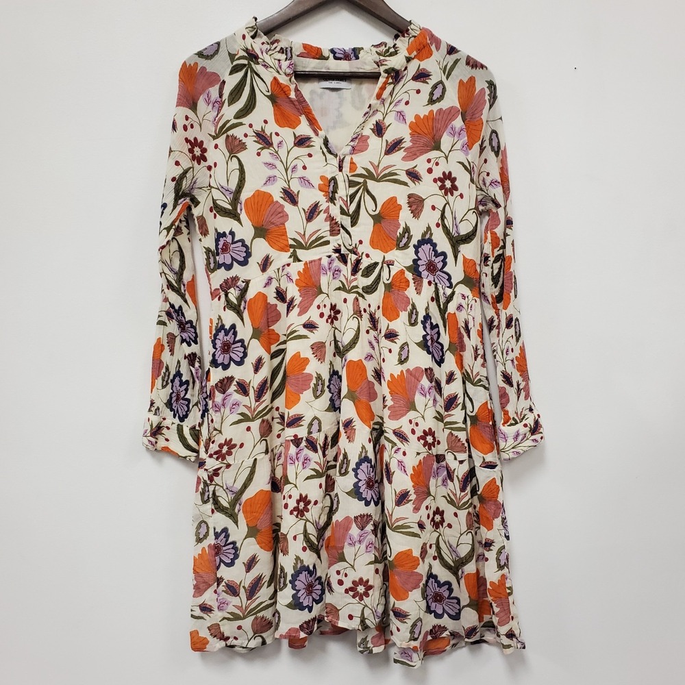 Olivia James Floral Cotton Shirt Dress Size S Oversized Lined Long Sleeve Boho